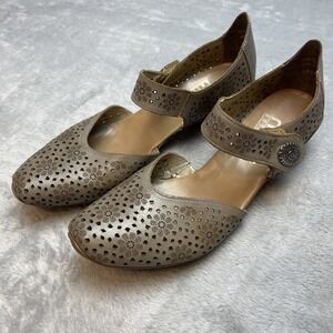 Rieker Mirjam Mary Jane Heels Womens 39/US 8 Beige Pewter Leather Perforated